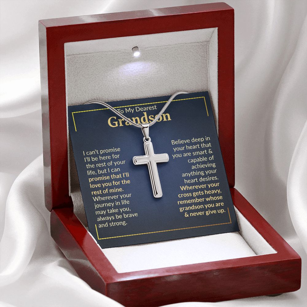 To My Dearest Grandson - Never Give Up - Cross Necklace