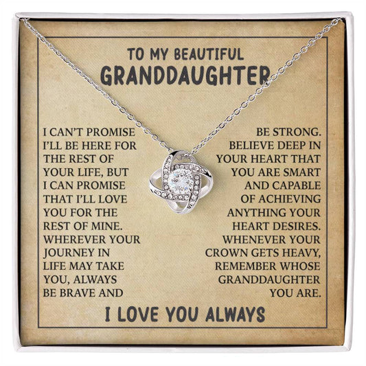 To My Beautiful Granddaughter - Always Be Brave And Be Strong - Love Knot Necklace 01