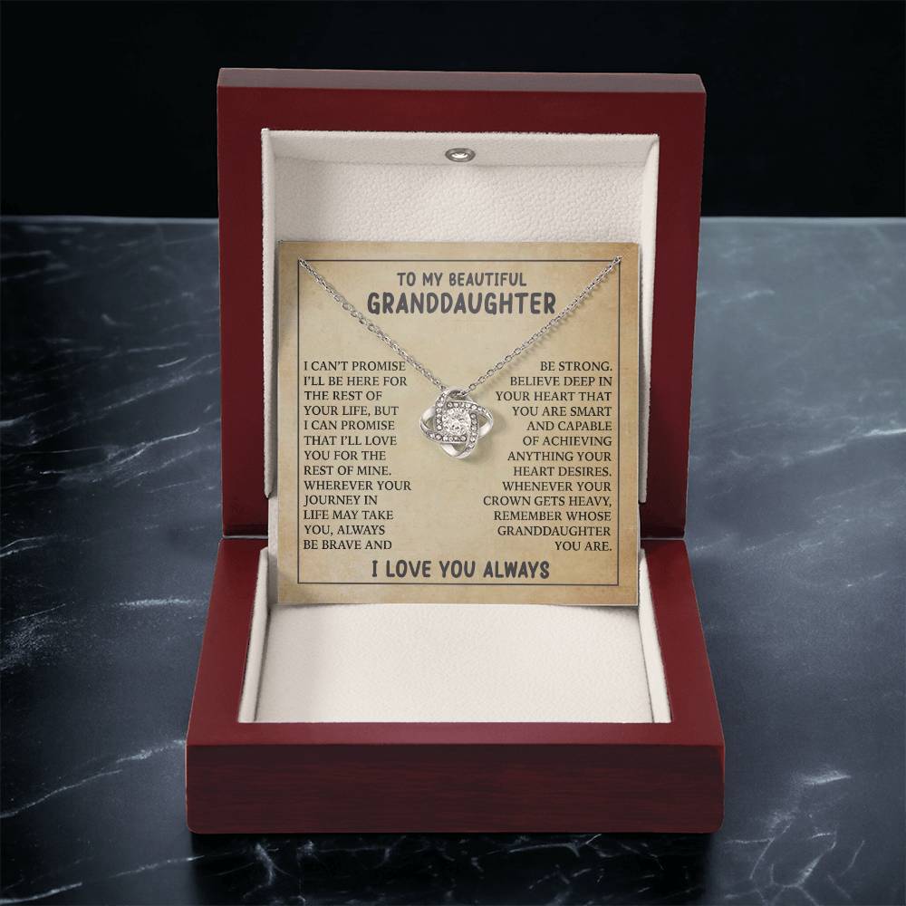 To My Beautiful Granddaughter - Always Be Brave And Be Strong - Love Knot Necklace 01