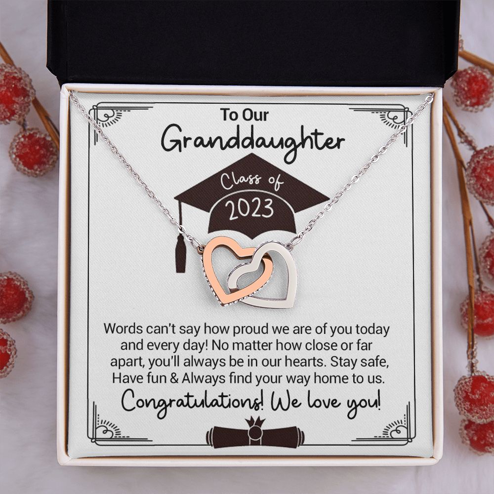 To Our Granddaughter - Graduation Interlocking Hearts Necklace