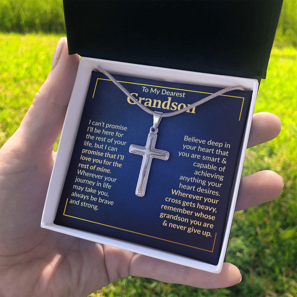 To My Dearest Grandson - Never Give Up - Cross Necklace