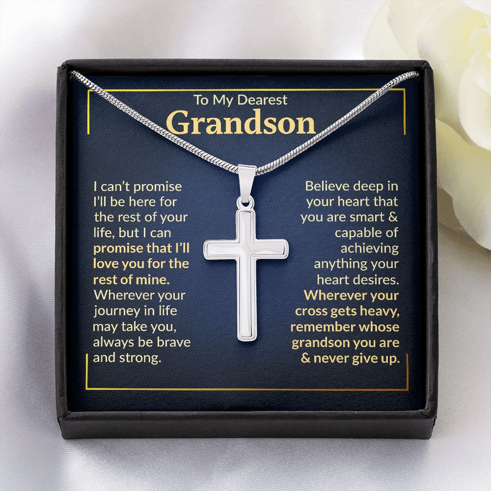 To My Dearest Grandson - Never Give Up - Cross Necklace