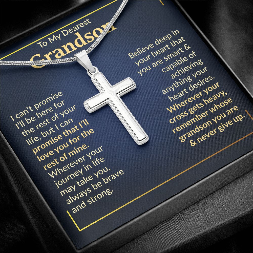 To My Dearest Grandson - Never Give Up - Cross Necklace