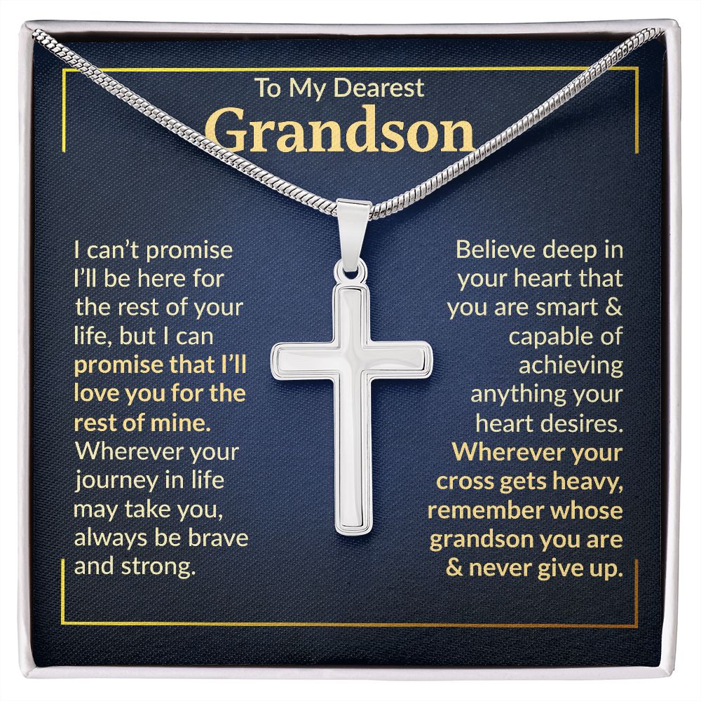 To My Dearest Grandson - Never Give Up - Cross Necklace