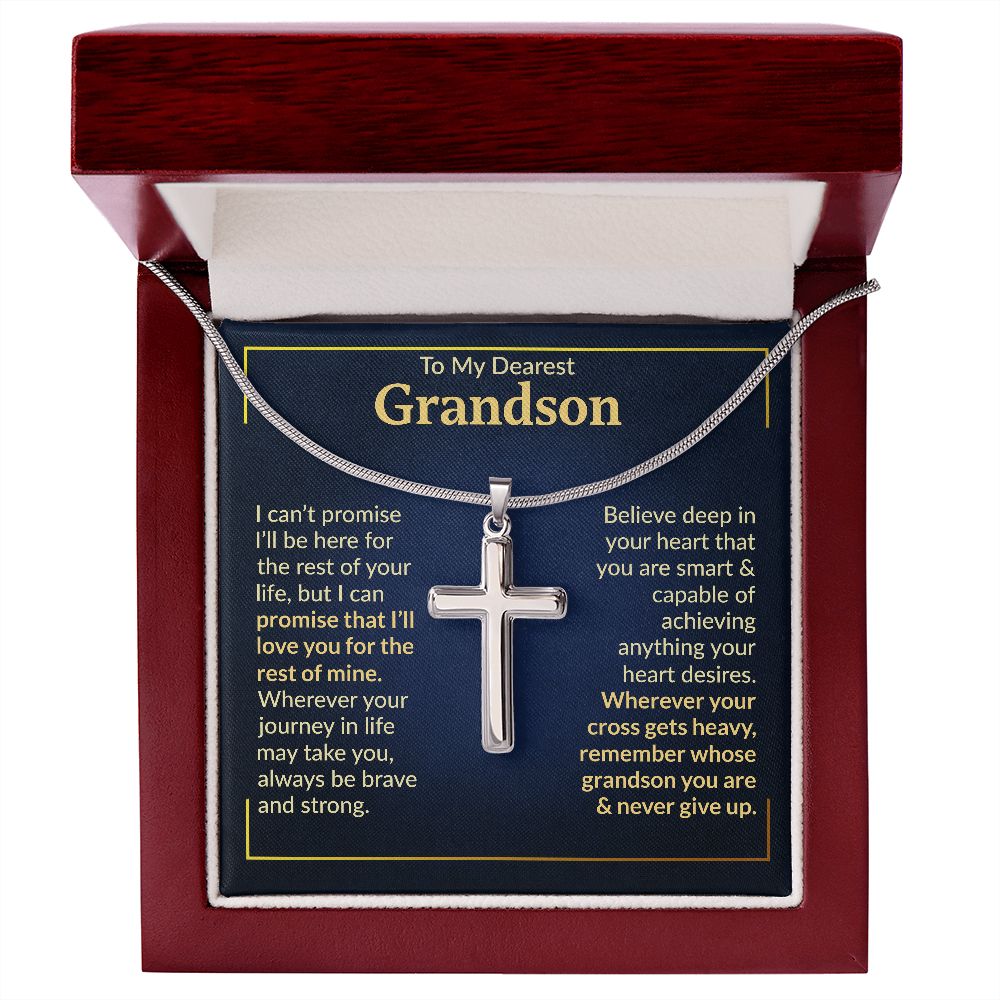To My Dearest Grandson - Never Give Up - Cross Necklace
