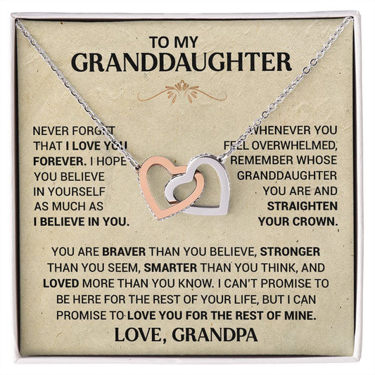 To My Beautiful Granddaughter - This Old Lion Will Always Have Your Back - Interlocking Hearts Necklace
